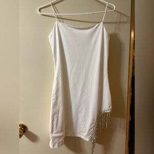 12th Tribe White Slip Dress with Beaded Fringe